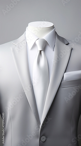 close-up of a white tie and a white business suit, on a light gray background created with Generative Ai