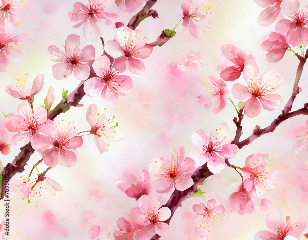 Whimsical cherry blossom pattern on a light pink gradient background Whimsical cherry blossom pattern on a light pink gradient background