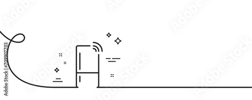 Refrigerator with wifi function line icon. Continuous one line with curl. Fridge sign. Freezer storage symbol. Refrigerator single outline ribbon. Loop curve pattern. Vector