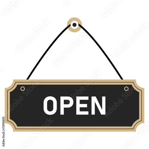 Open sign on the door. Signboard. Vector illustration.