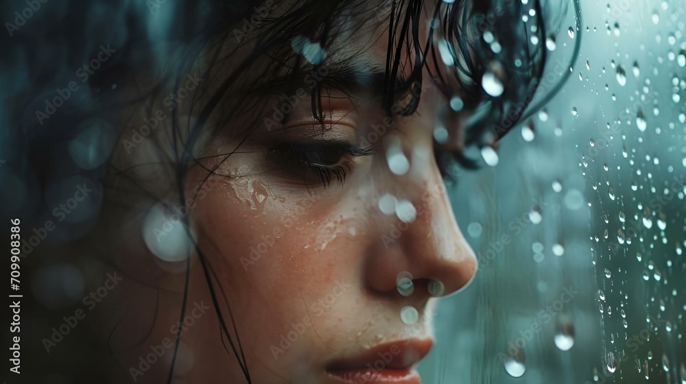 AI-generated illustration of a young woman standing in the rain AI-generated illustration of a young woman standing in the rain