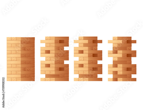 Jenga game made from wooden bricks vector illustration isolated on white background