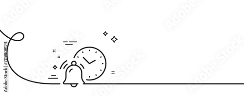 Alarm clock bell line icon. Continuous one line with curl. Time reminder sign. Notification clock symbol. Alarm clock single outline ribbon. Loop curve pattern. Vector