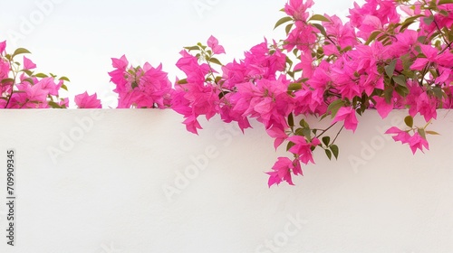 Captivating Pink Bougainvillea Blooming on White Wall, Perfect Mediterranean Spring and Summer Backdrop with Ample Copy-Space for Text and Promotional Content