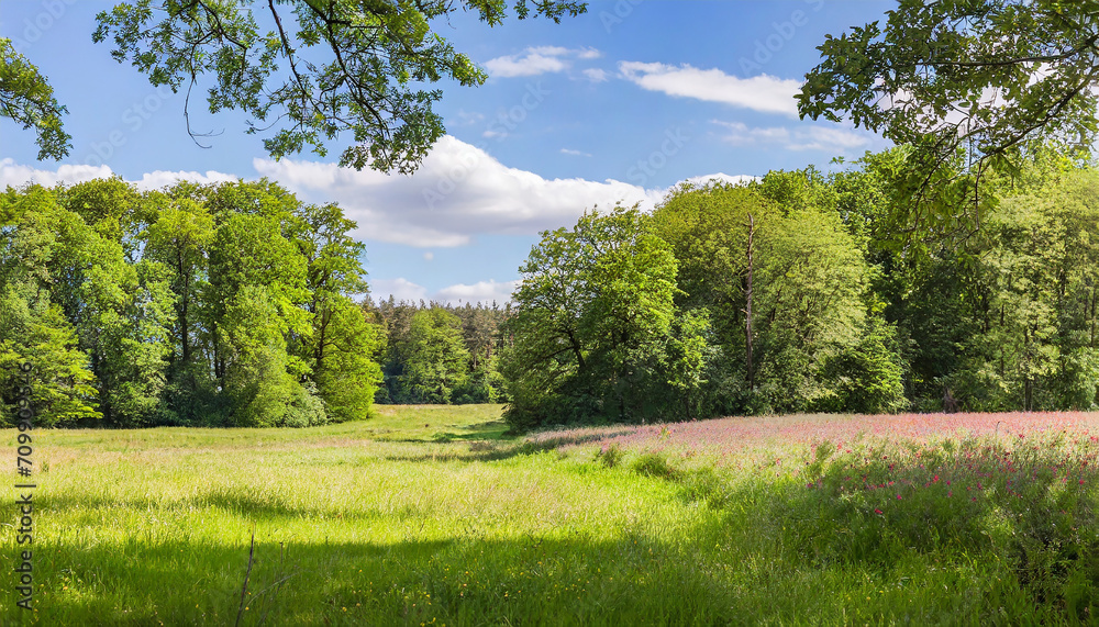 Woodlands on a pasture at the exit of the forest