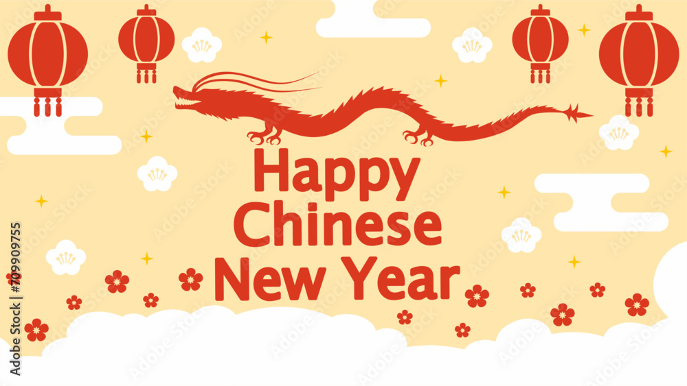 Fototapeta premium Chinese new year celebration vector background. Year of the dragon vector background for event or festival. Happy chinese new year vector design for celebration event. Lunar festival event greeting