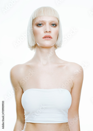 Clean skin woman face close up cosmetic concept isolated on white beautiful female beauty