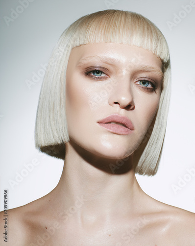 Clean skin woman face close up cosmetic concept isolated on white beautiful female beauty