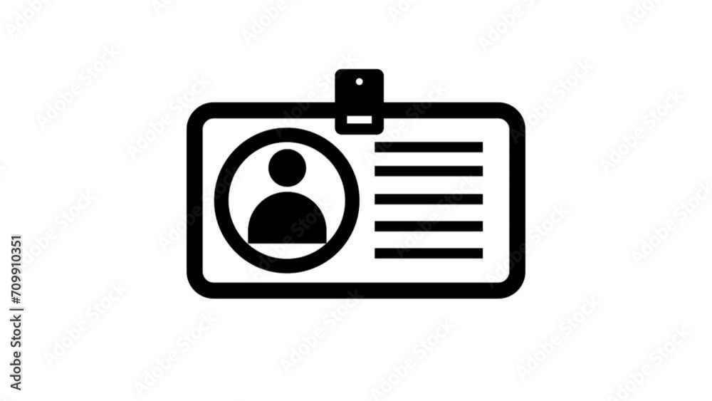 ID Card with picture, contact information, identification line icon, in circle, black outline video animation. ID Card with picture, contact information, identification line icon, in circle, black outline video animation.