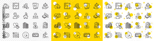 Outline Cloud computing, Home and Leader run line icons pack for web with Currency, Remove account, Furniture moving line icon. Education, Skyscraper buildings, Support service pictogram icon. Vector