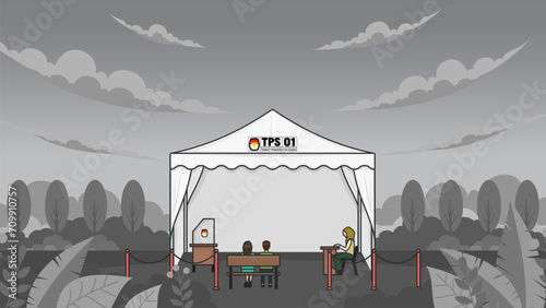 procedures for voting at the polling station. Indonesian election illustration