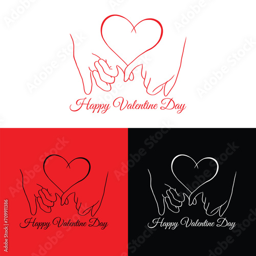 Lettering Happy Valentines Day banner, Valentines Day greeting card template with typography text happy valentine`s day and red heart and line on background. Vector illustration