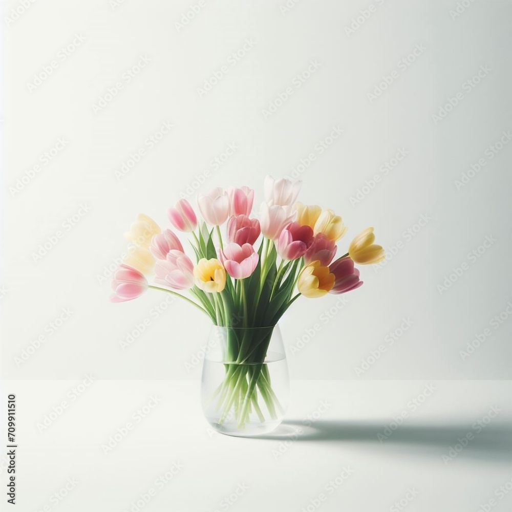 Bouquet of tulips in the vase on white background. with copy space. Spring concept. Bouquet of tulips in the vase on white background. with copy space. Spring concept.