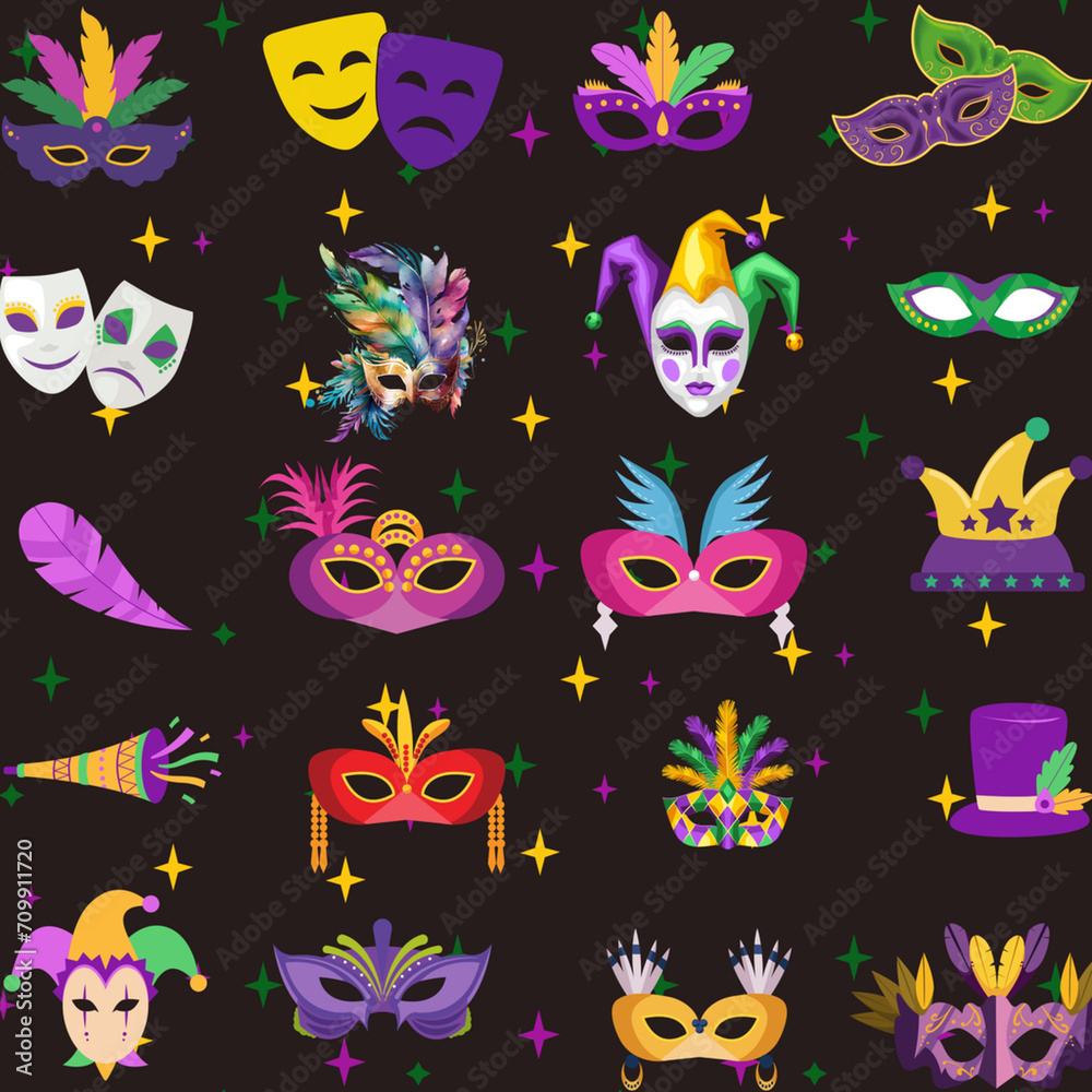 Masquerade Masks Mardi Gras Seamless Pattern Design
