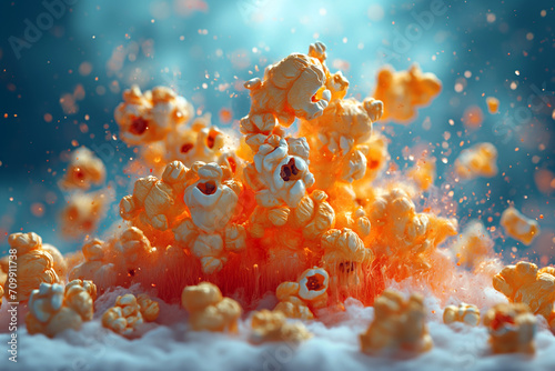  Popcorn splash on blue background