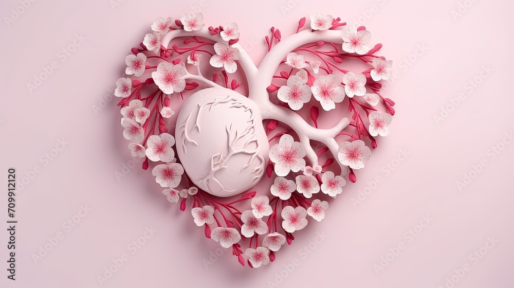Heart with blooming flowers, health