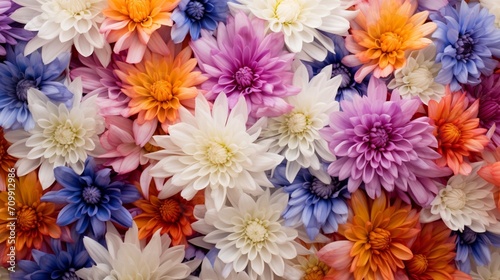 a collection of aster petals, their cheerful colors forming a lively and dynamic display against a pristine white background, celebrating the spirit of floral diversity. © Khan