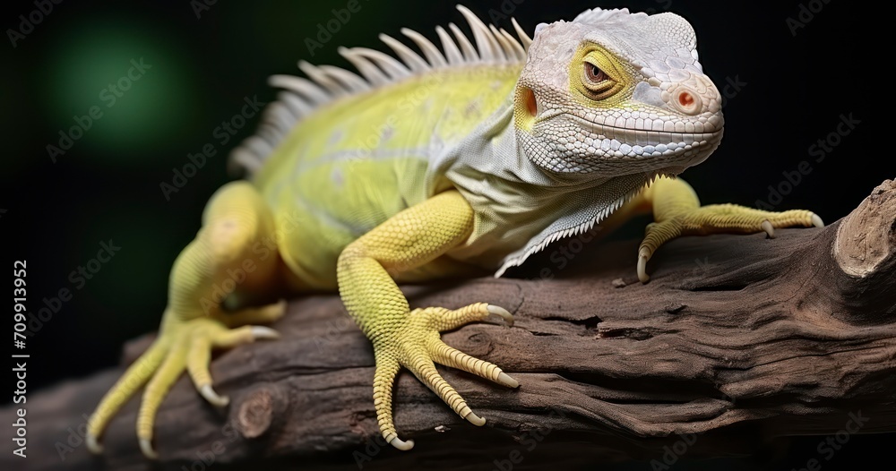 Fototapeta premium Closeup of Albino iguana on wood, iguana albino