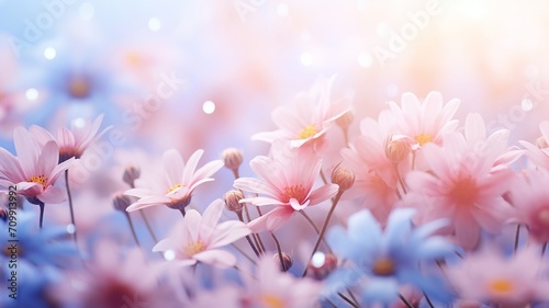 Soft pastel flowers gently spread across a soothing background © Putra