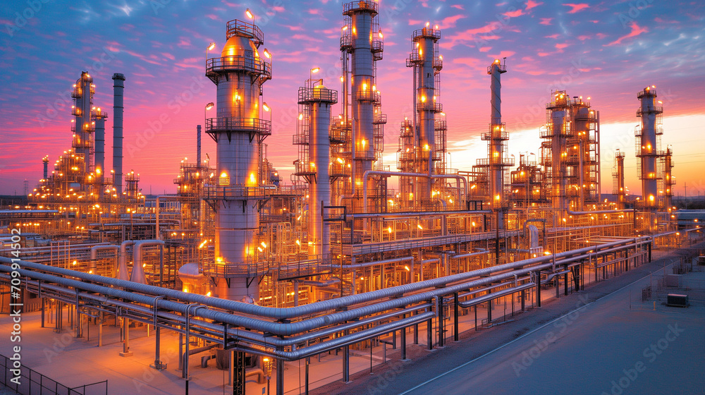 Large Oil Refinery With Extensive Pipe Network