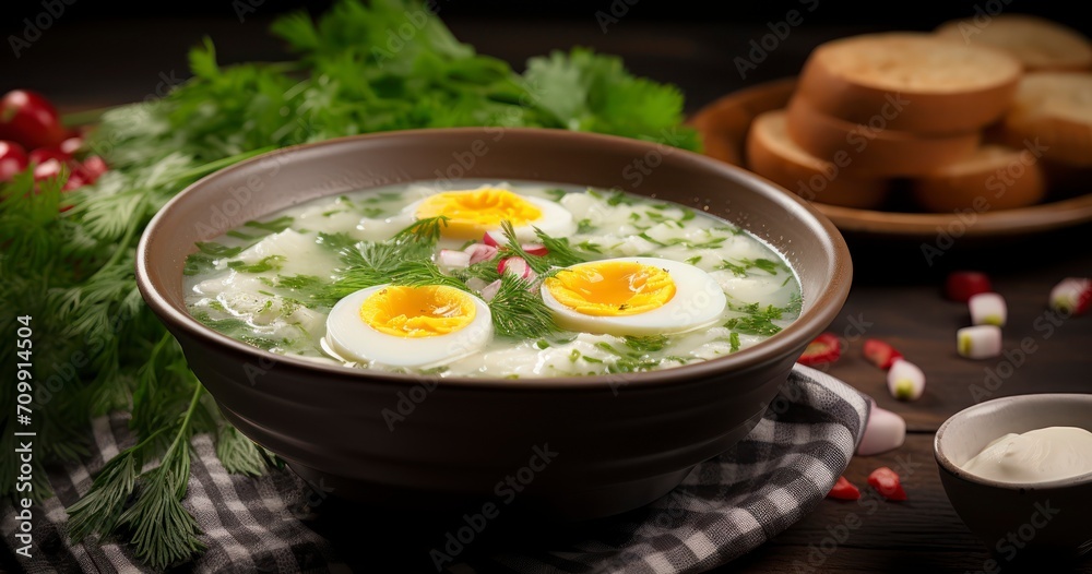 A Gourmet's Guide to Cold White Soup with Herbal Garnish and Boiled Eggs