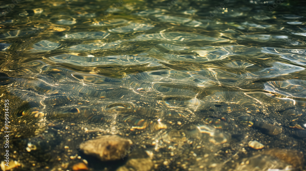 Clear rippling water over pebbled riverbed.