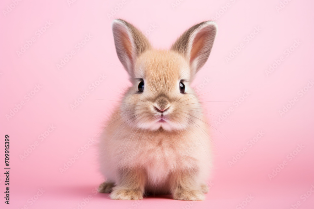 Fototapeta premium cute fluffy rabbit on a pastel background 