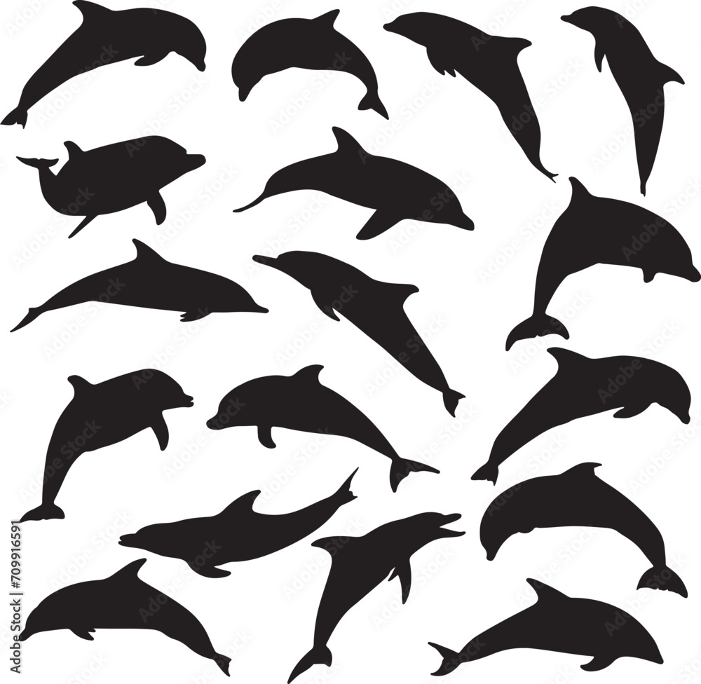 Fototapeta premium dolphin silhouettes set