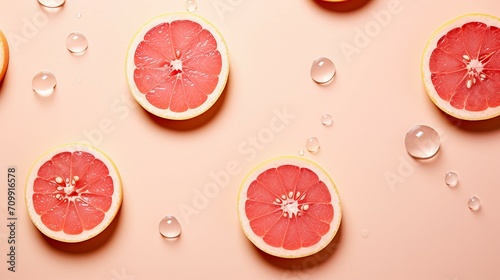 Vibrant Grapefruit and Ice Cubes: Top View Photo on Pastel Pink Background, Ideal for Summer Promotions and Fresh, Healthy Concepts with Copy Space