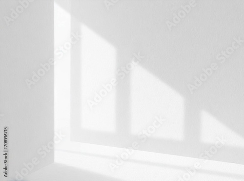 Realistic and minimalist blurred natural light windows  shadow overlay on wall paper texture  abstract background. Minimal abstract light white background for product presentation.