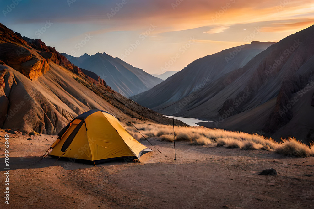 camping tent in the wilderness , outdoor activity
