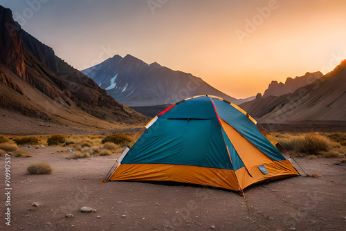 colorful camping tent in the canyon    outdoor activity