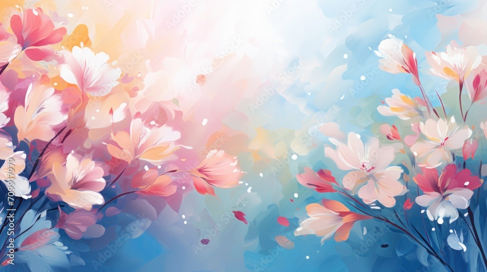 Spring in Bloom. Abstract Watercolor Liquid Background With Beautiful Flowers