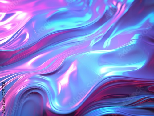 Holographic pink and blue frosted molten plastic jelly waves background texture. Trendy iridescent abstract neon webpunk or vaporwave aesthetic surreal wavy marble pattern. 3D rendering.