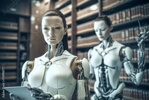 The lawyer works with an artificial intelligence assistant. photo
