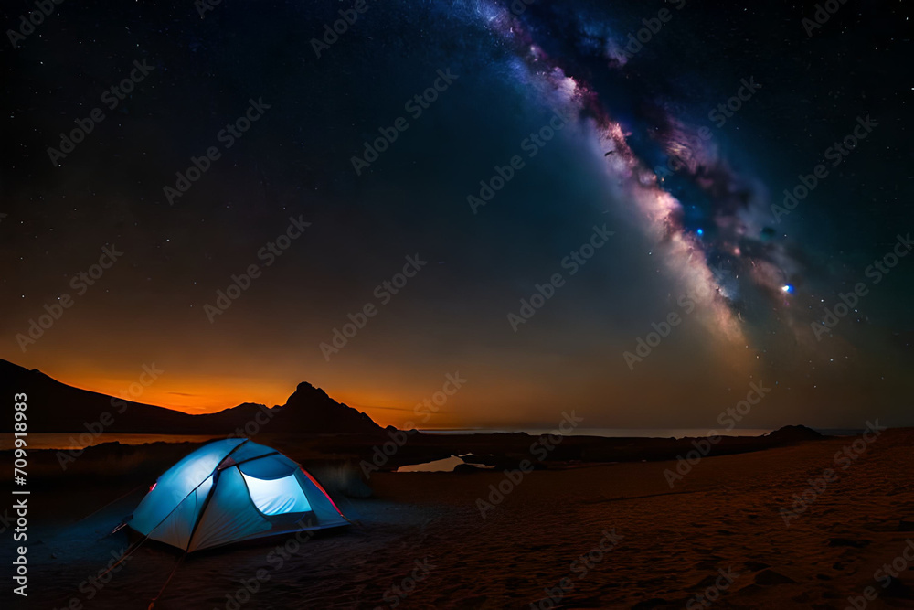  wild camping at  night  under a wonderful nebulae