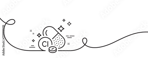 Chlorine mineral line icon. Continuous one line with curl. Chemical element Cl sign. Capsule or pill symbol. Chlorine mineral single outline ribbon. Loop curve pattern. Vector