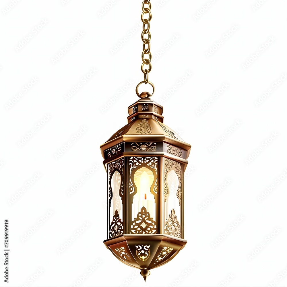 Golden Chain Lantern with Islamic Ornaments, Elegant Clip Art Illustration Golden Chain Lantern with Islamic Ornaments, Elegant Clip Art Illustration