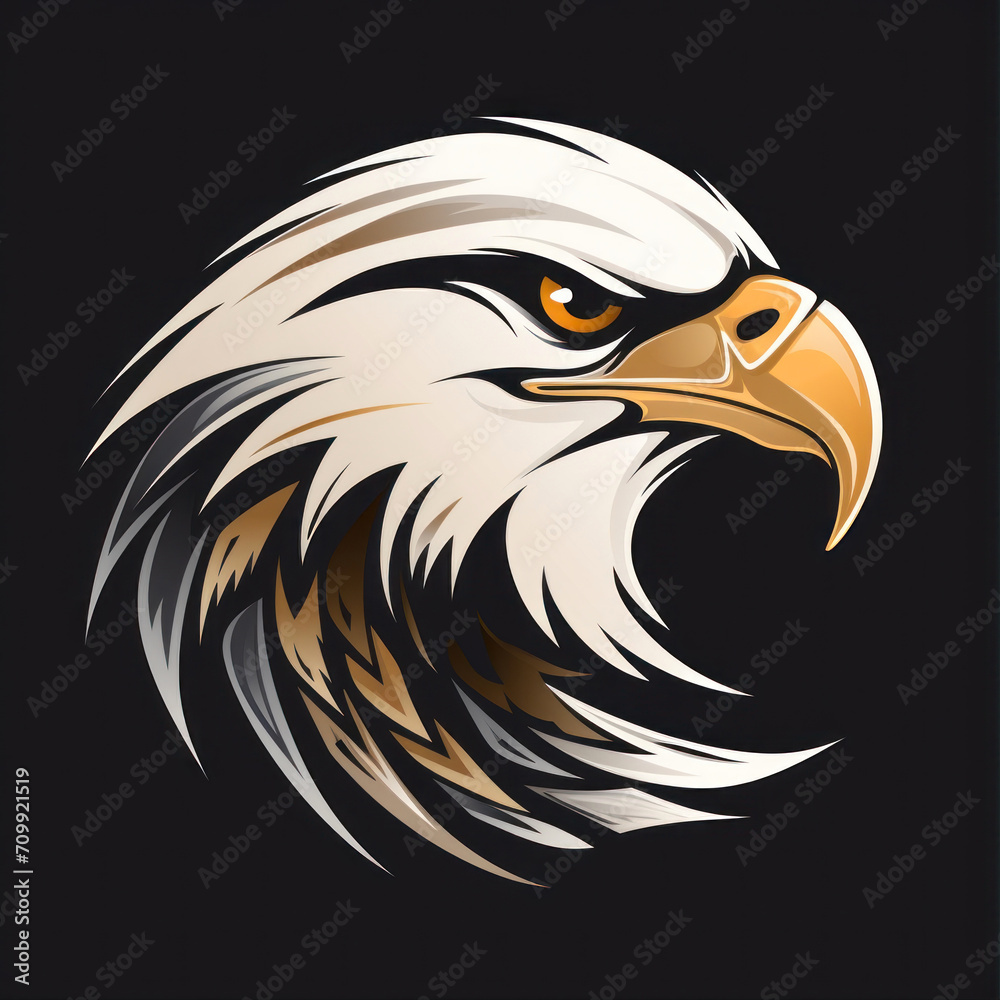 Fototapeta premium Eagle head vector illustration isolated on black background.