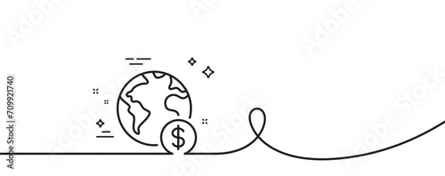 Global business line icon. Continuous one line with curl. International outsourcing sign. Financial marketing symbol. Global business single outline ribbon. Loop curve pattern. Vector