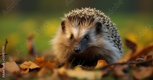 Closeup image of hedgehog in forest nature