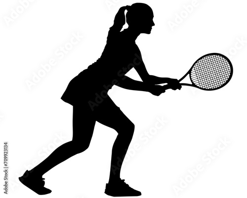 Tennis Player Silhouettes - Woman or Girl Playing Positioning to Receive Serve
