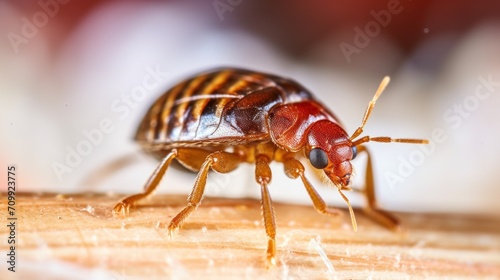 Bedbug Close up of Cimex hemipterus - bed bug on bed background , High quality photo.


 photo