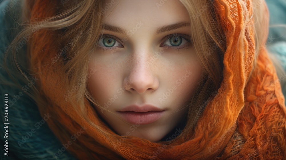 A close up of a person wearing a scarf A close up of a person wearing a scarf