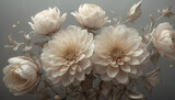 White chrysanthemum flowers on gray background. AI generated