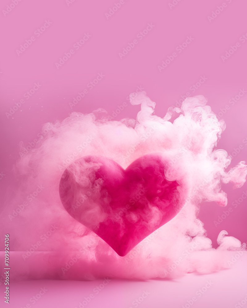 Pink heart with smoke. Creative romantic illustration with copy space.