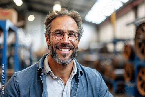 Portrait of smiling businessman in factory