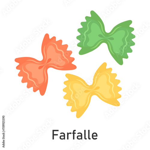 Farfalle multicolori: rosse, verdi, gialle. For menu design, packaging and more. Vector illustration.