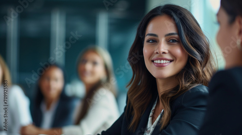 Smiling Female Executive in Urban Office
