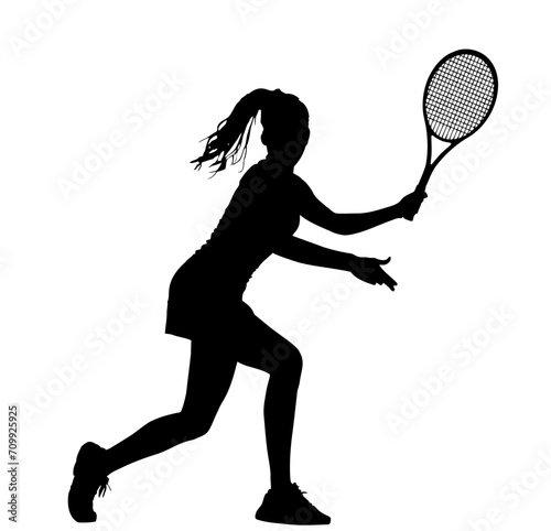 Tennis Player Silhouettes - Woman or Girl Playing Running Stroke